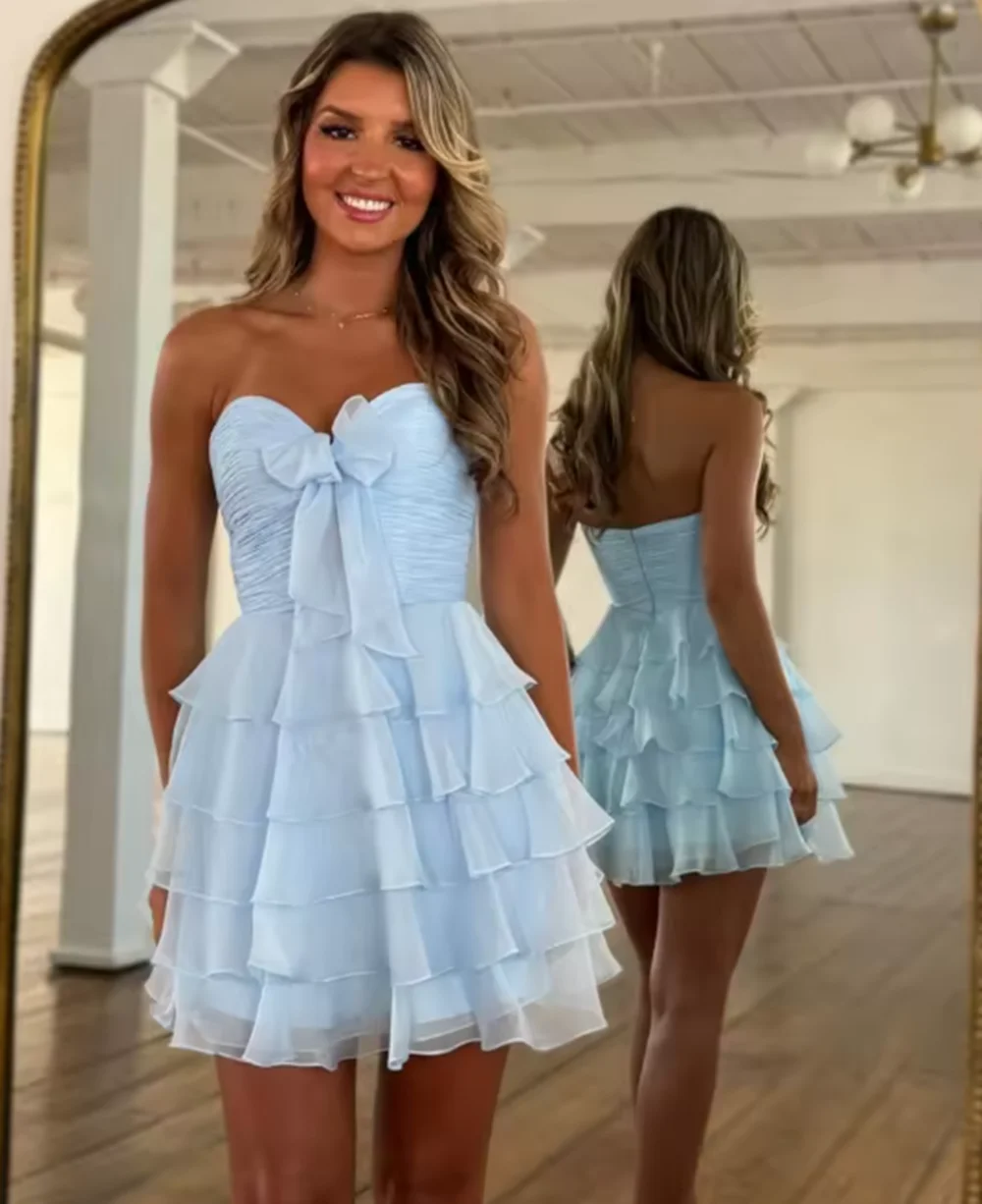 Ruffle Strapless Evening Dresses Chiffon Mini Short Cocktail Party Dress Elegant Pleat A-Line Prom Gowns 2025 Customized