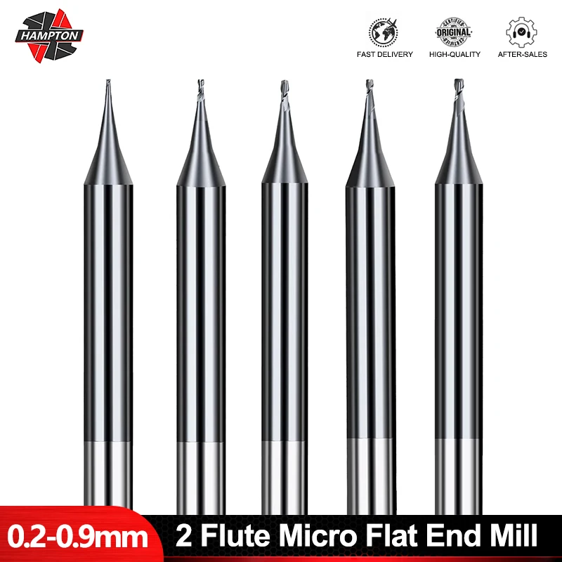 

HAMPTON 2 Flute Flat End Mill 0.2-0.9mm Mini CNC Router Bit 4mm Shank Tungsten Carbide End Mill Mini Milling Cutter