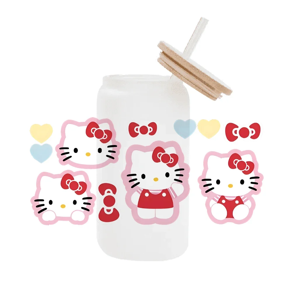 Hello Kitty Sanrio Friends Wrap pegatina para Libbey 16oz lata de vidrio impermeable Uv Dtf café lata Diy artesanía