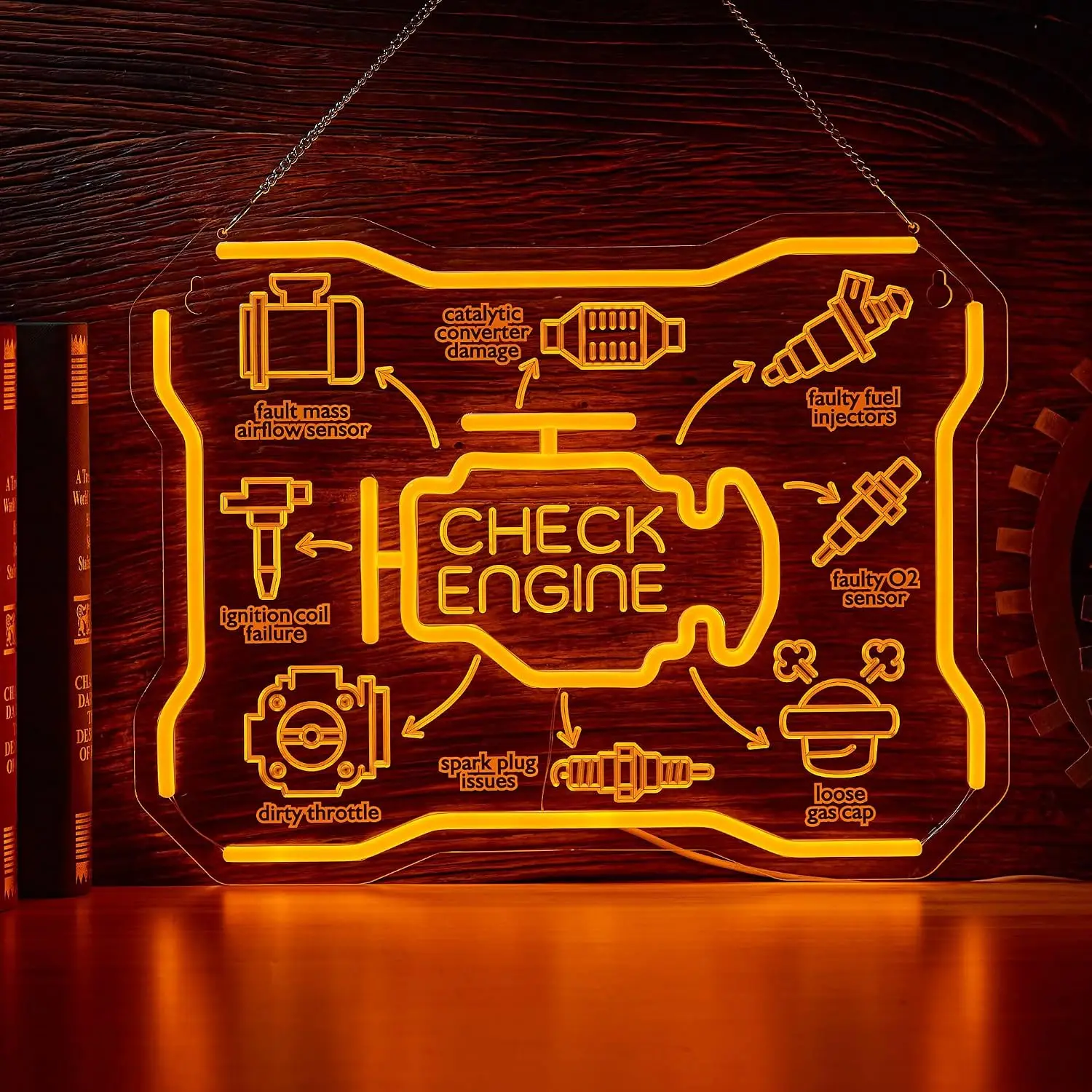 Check Engine Neon Sign USB LED Wall Light For Auto Repair Shop Garage Man Cave Car Mechanic Workshop Wall Decor Gift