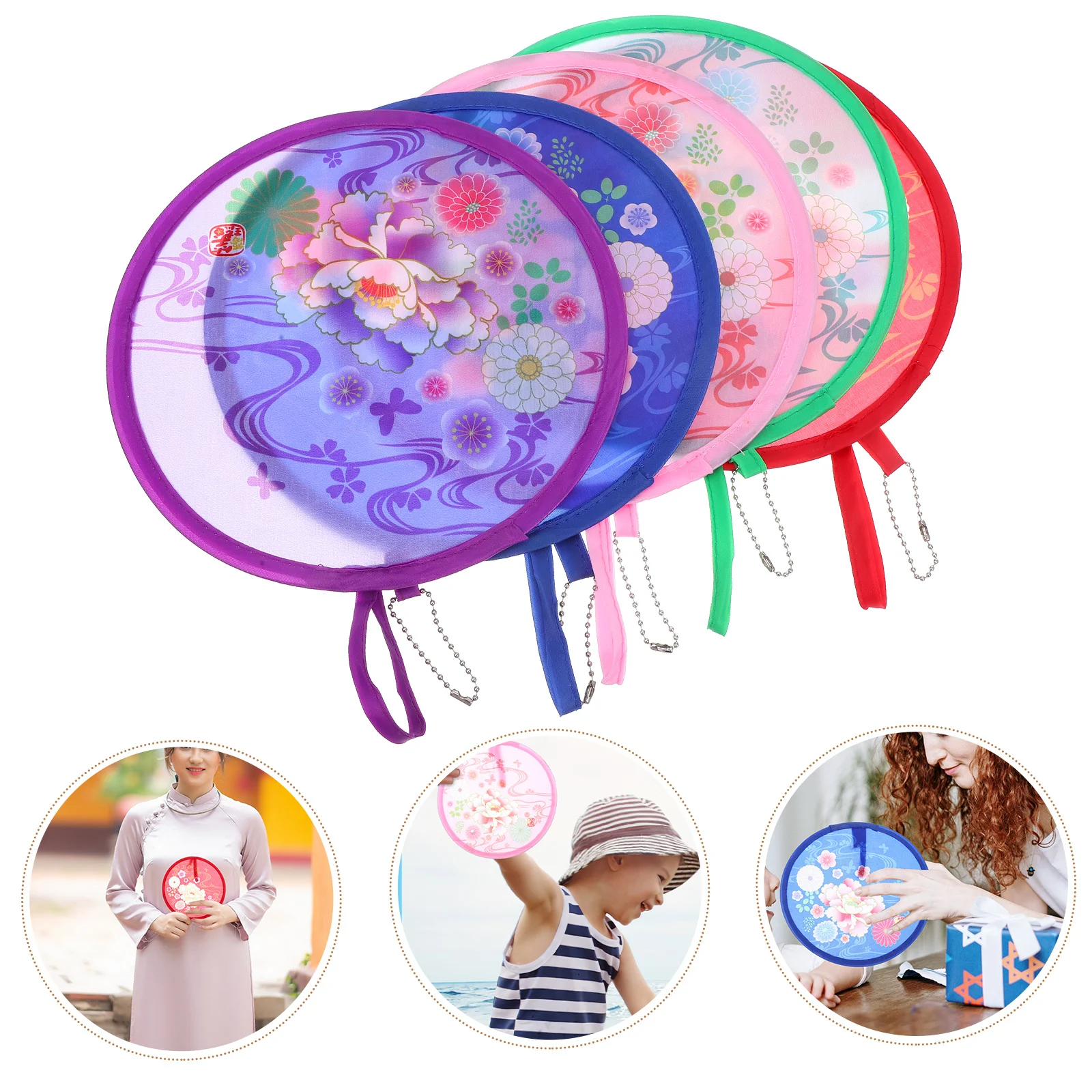 

5Pcs Foldable Fan Round Compact Safe Lightweight Collapsible Hand Fan Summer Essential for Travel Party Favor