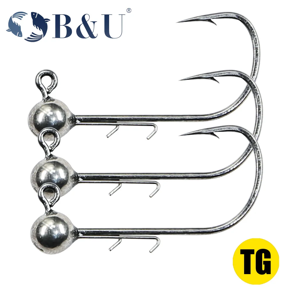 B&U Tungsten Jig Head 1.8g 3.5g 5.3g Ajing Finesse Micro Hook With Mustad Lure Fishing Worm Hook for Soft Lure