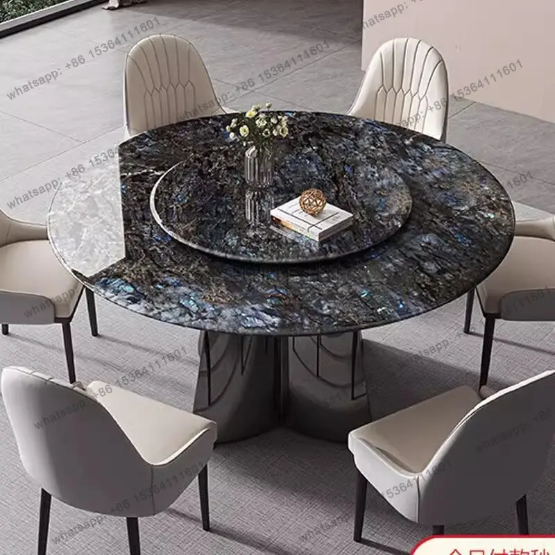 

Luxury Natural Marble Round Dining Table Luxury Stone Living Room High-end Blue Jadeite Microcrystalline Stone, Dining Table