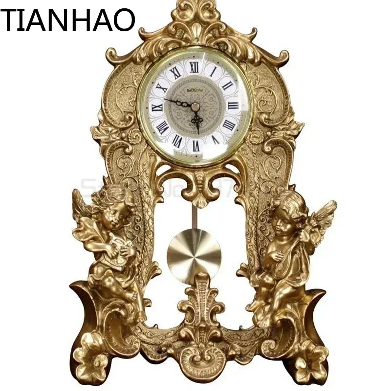 Angel Pendulum Clock for Home Decoration Luxury Retro Wine Cabinet and Porch TV Cabinet Furnishings for Living Room