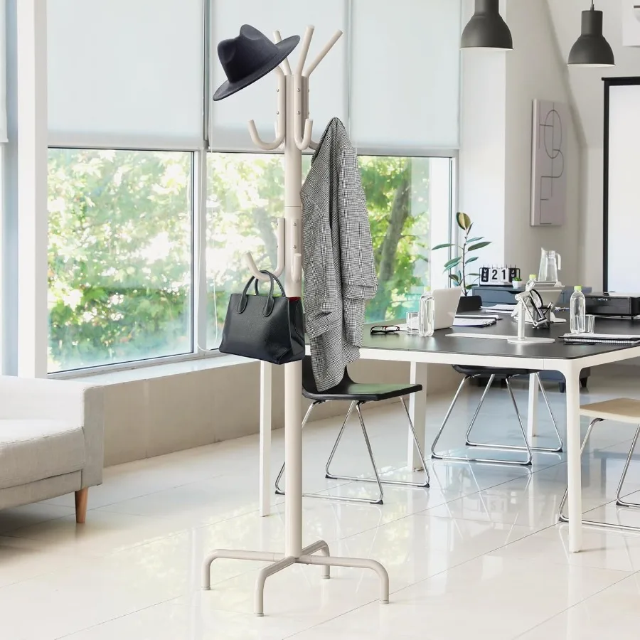 معطف قائم على الحائط ورف منظم شماعات القبعة مع 12 خطافًا لغرفة النوم في المدخل أو خزانة تخزين بيضاء موفرة للمساحة #5