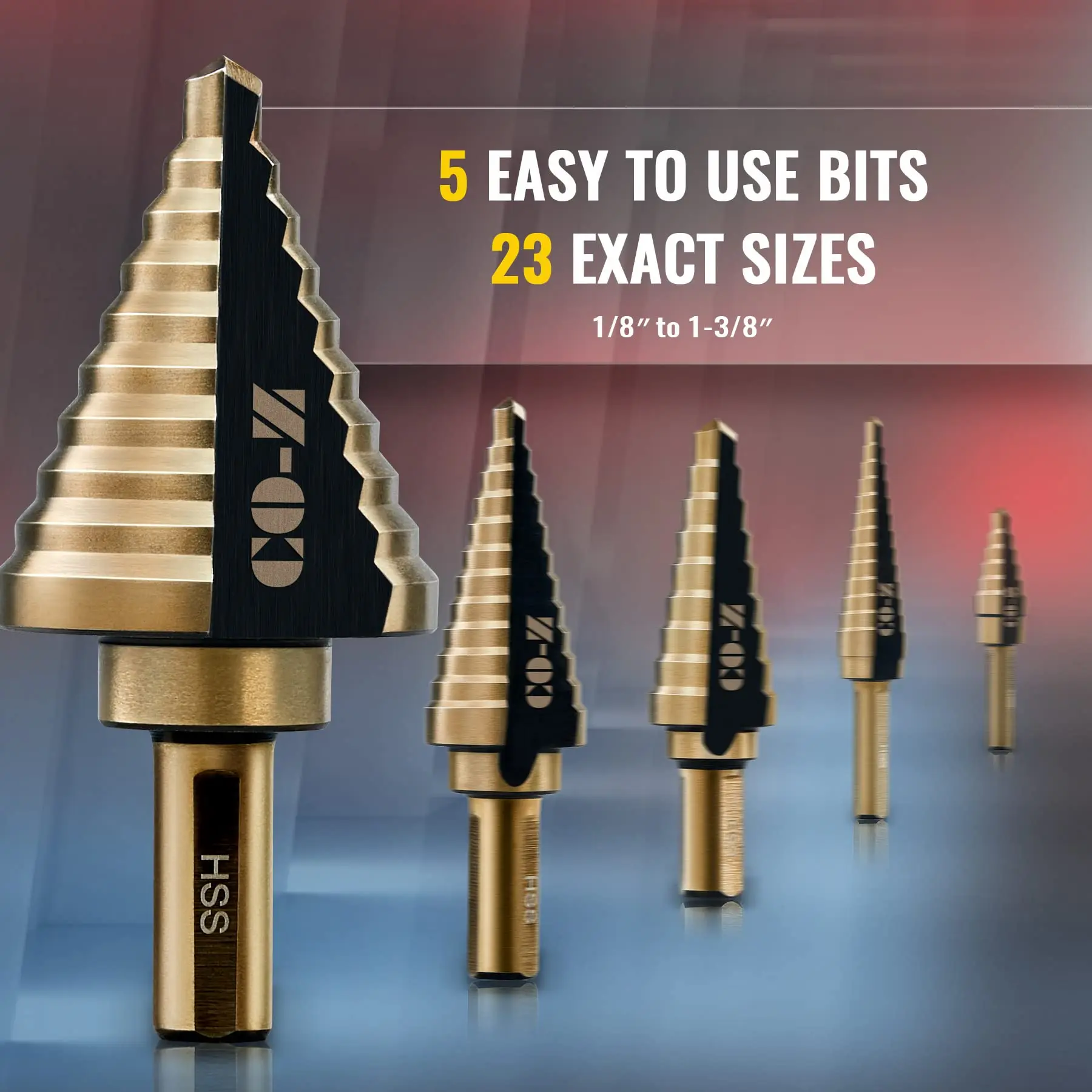 

5pcs Black and Yellow Pagoda Drill Bit Electric Drill Drilling Tool Set Triangle Handle Straight Slot British Step Drill