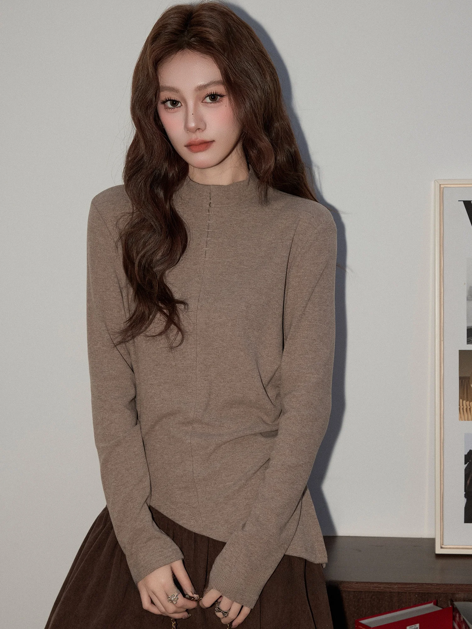 

Autumn Winter Women's High Collar Long Sve Knitted Base Layer irt Casual Slim Fit O Ne Soft Comfortable Knitwear