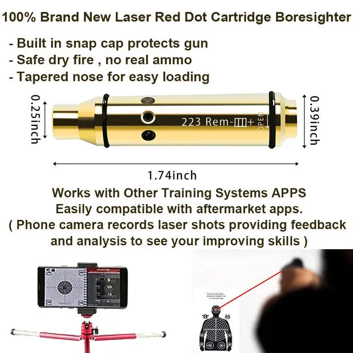 Treinamento Laser Bore Sight, Cartucho Treinador, Tiro a Fogo Seco Ao Ar Livre, 223 REM