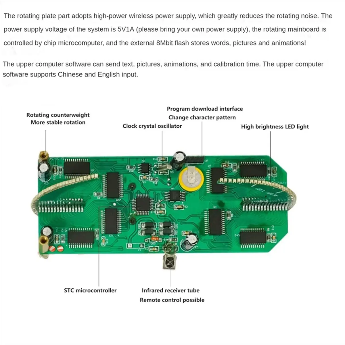 Dual Spherical Rotating LED Kit Color Clock Display Remote Control Microcontroller DIY Electronic No Downloader