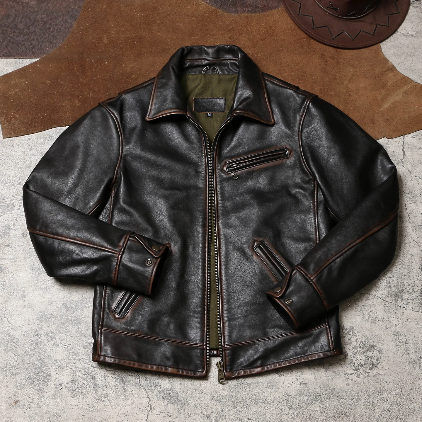 

Tailor Brando Полнозернистая мужская винтажная байкерская куртка из натуральной кожи из воловьей кожи растительного дубления 1930-х годов