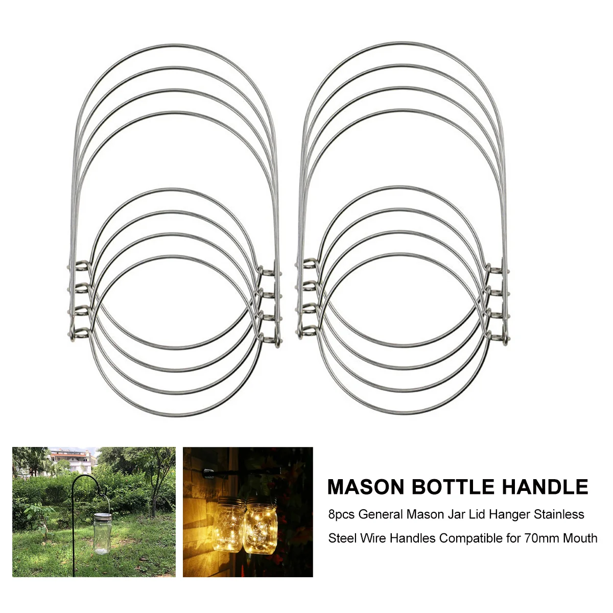 8 Pcs Universal Coat Hanger Hangers Mason Jars with Handles Heavy Duty Wire Lid