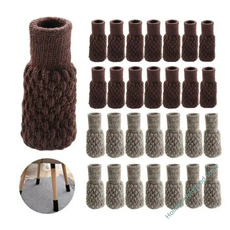 24pc Chair Leg Sock with Felt Pad Knitted Furniture Sock Cover Anti-Slip Table Feet Cap Hardwood Floor Protector for Dinner Room