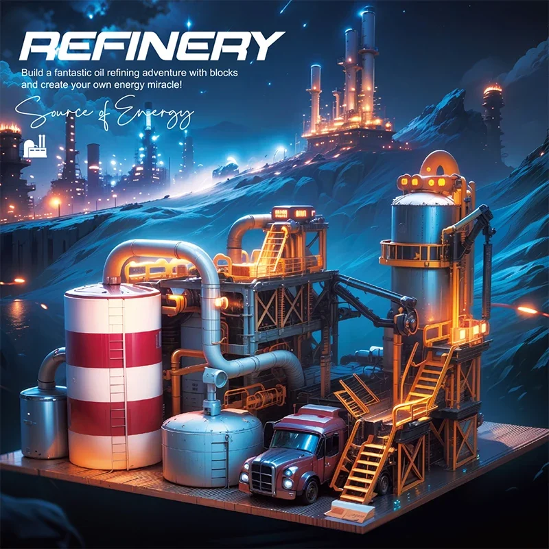 1831PCS Oil Refinery Building Blocks เคมี Storage Center น้ํามันห้องปฏิบัติการอิฐของเล่นเพื่อการศึกษาเด็กวันหยุดของขวัญ