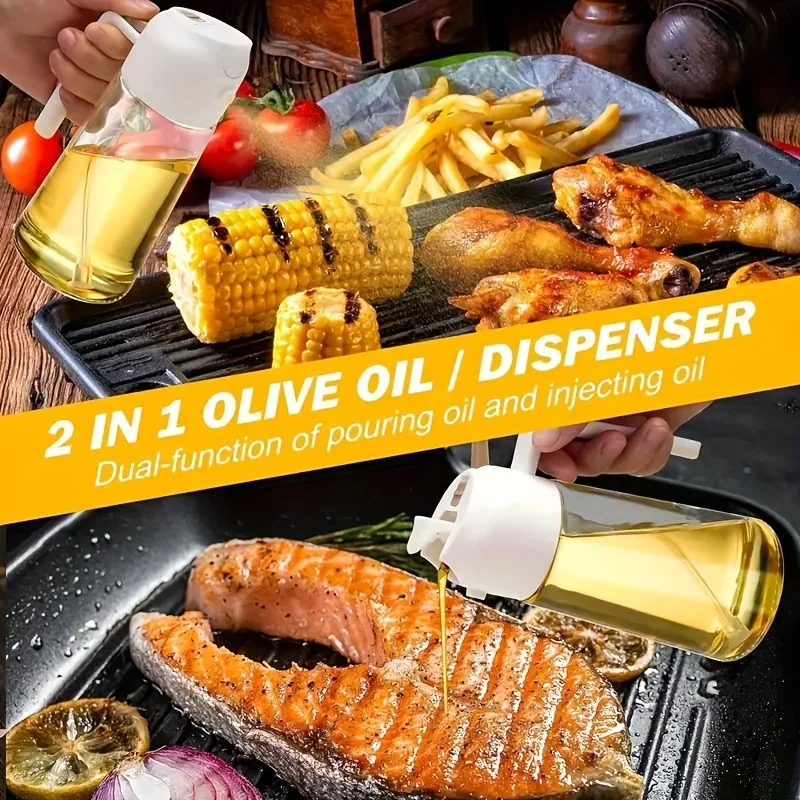 2in1 Glass Oil Spray Kitchen Oils Sprayer Spray Oil Sprayer BBQ Kitchen Baking for BBQ Air Fryer Salad Steak Kitchen Supplies