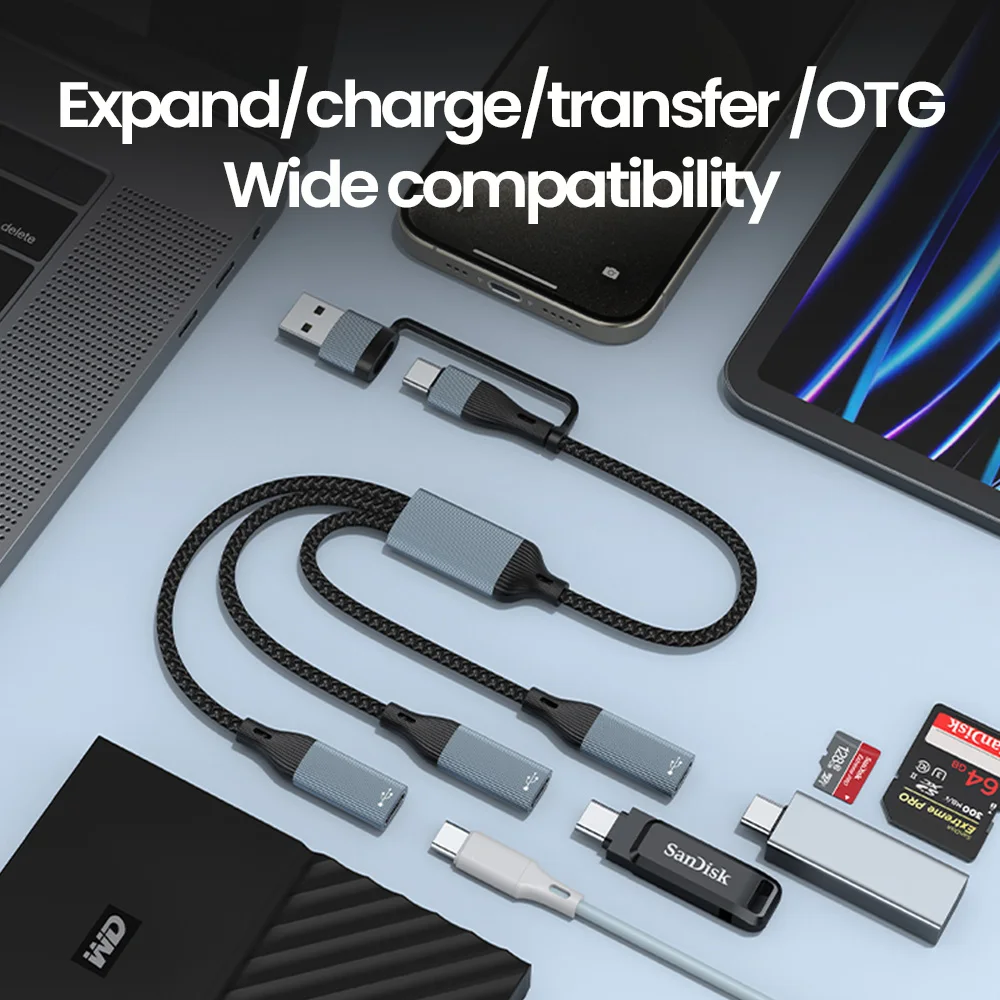 Elough USB to Type-c HUB Charging Cable Transmission Splitter Adapter OTG Computer Docking 3 in 1 Type-c Port HUB