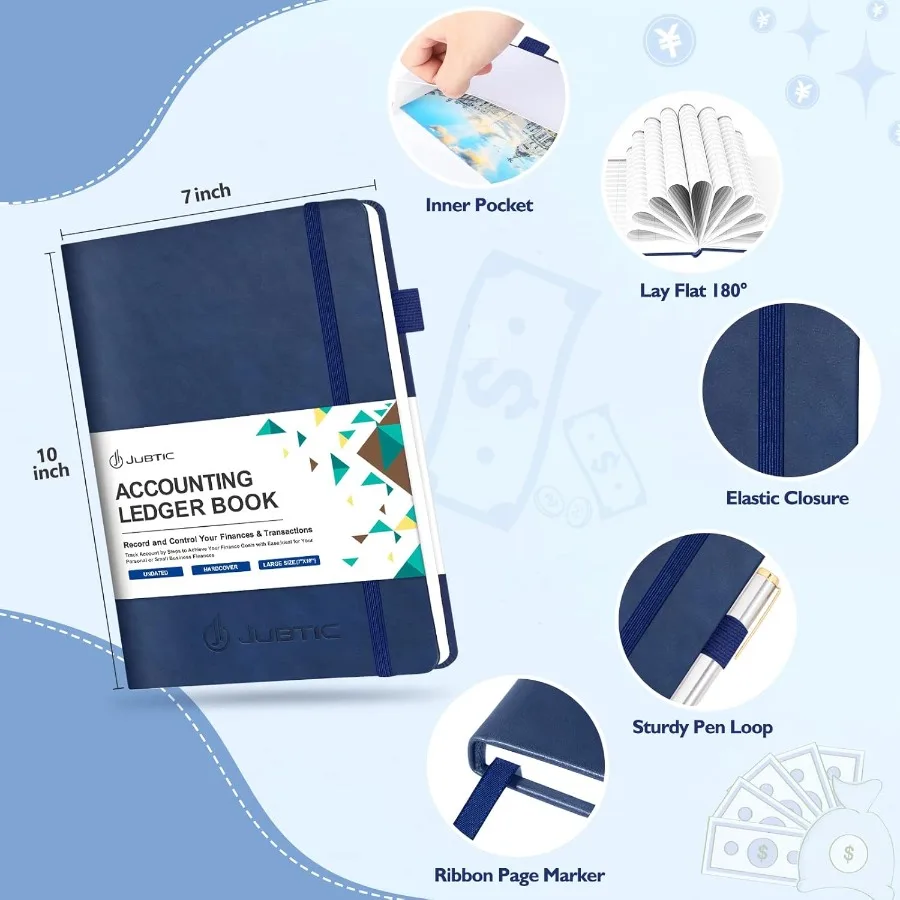ハードカバー会計帳簿 7x10 小規模ビジネスの会計処理や個人財務追跡用 銀行会計ログを記録するため