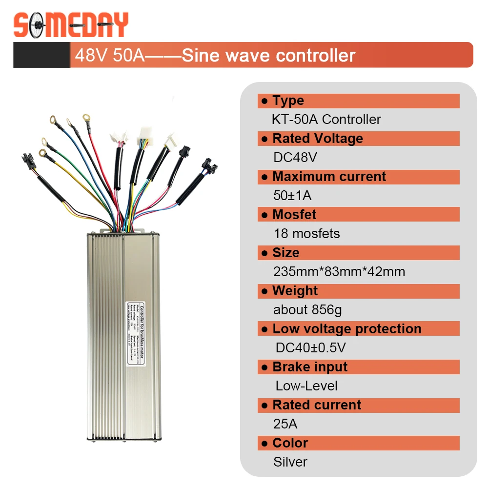 SOMEDAY KT Ebike Controller Square Wave 56V/90V 50A 3000W 18 Mosfets Brushless Motor Controller For Electric Bike Conversion Kit