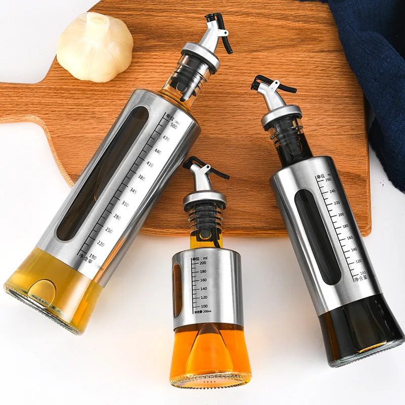 

Kitchen Glass Bottle For Oil Stainless Steel Oil Bottle Leak-proof Vinegar Oil Cruet Storage Soy Sauce Dispenser Kitchen Tools