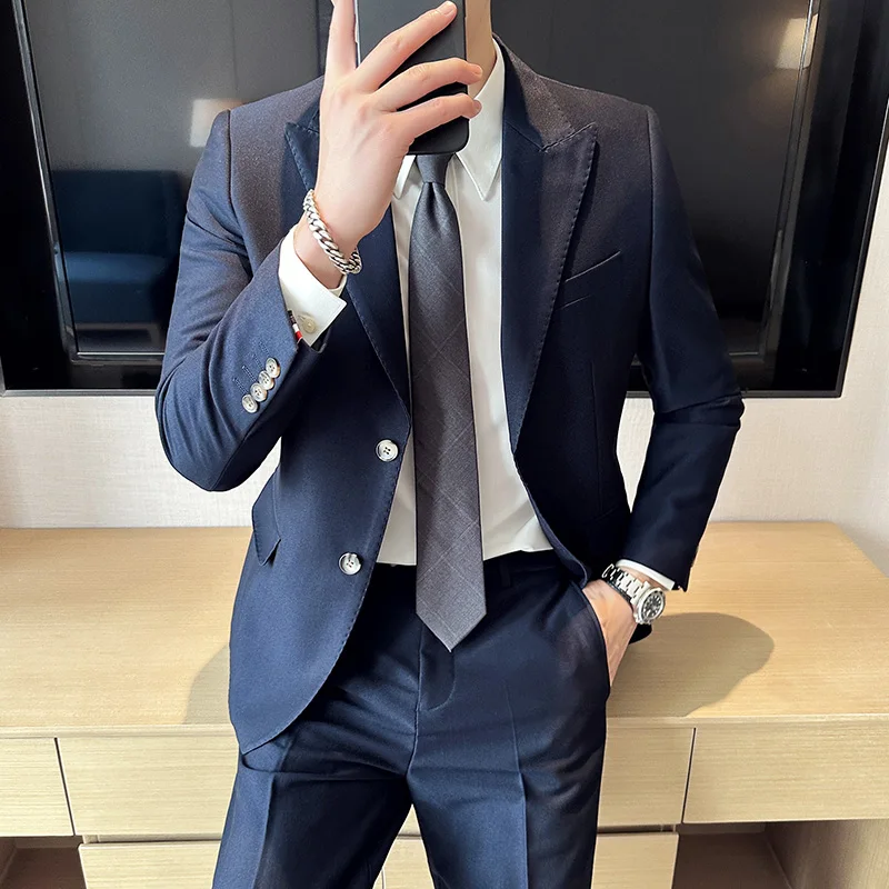 

(Blazers+Pants) Men's Spring High Quality Business Suits/Man Groom's Wedding Office Dress/Male Slim Fit Tuxedo Jackets 2 Pieces