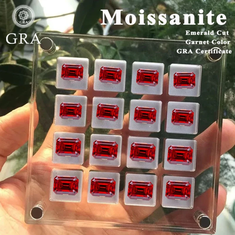 

Moissanite Emerald Cut Garnet Color Gemstone Lab Grown Diamond Charms Diy Jewelry Rings Making with GRA Certificate
