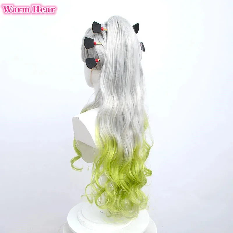 90cm Long Daki Synthetic Anime Silver Gradiented Green Curly With Headwear Heat Resistant Hair Halloween Party Role Play Wigs