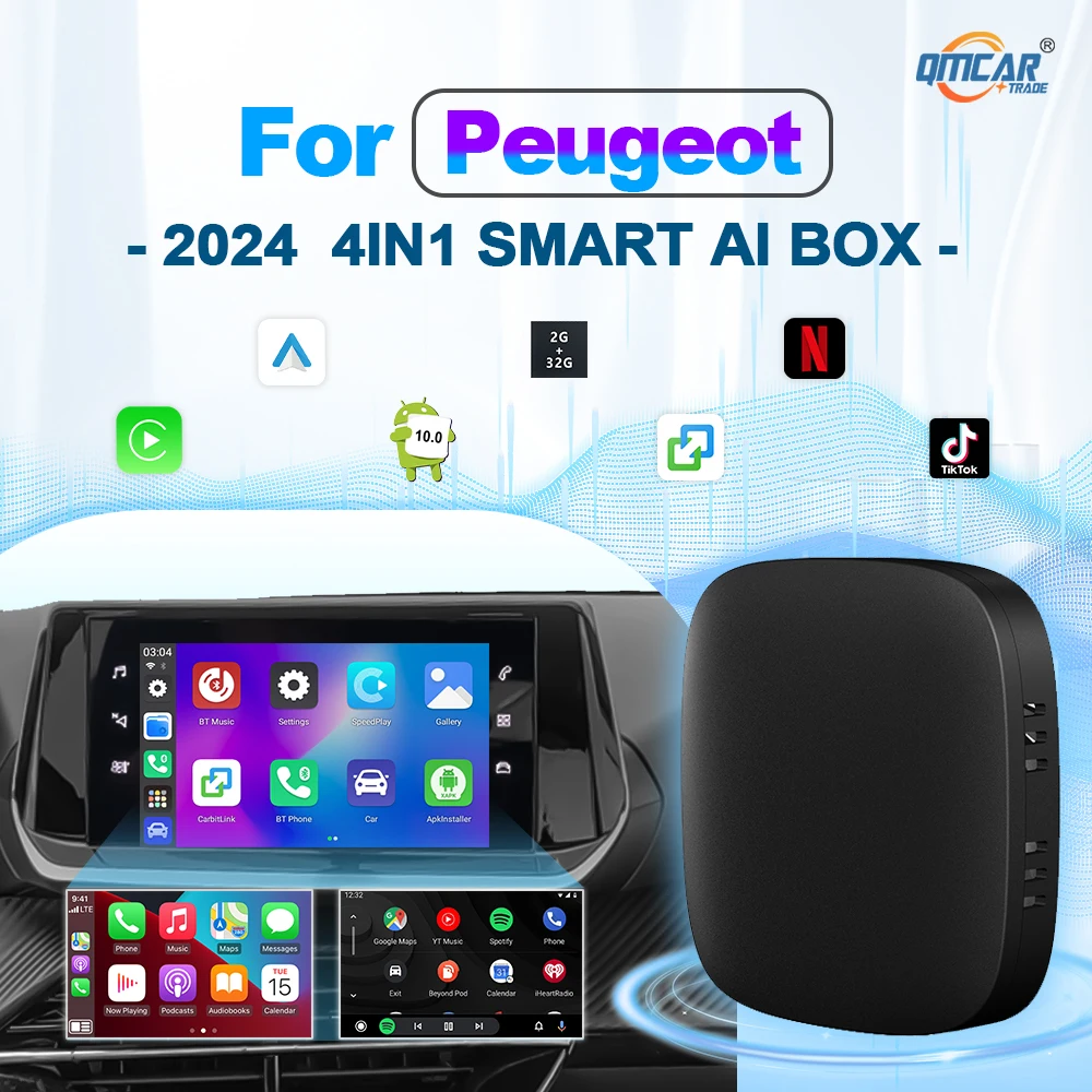 

Carplay Ai Box беспроводной CarPlay Android авто ТВ бокс для Youtube Netflix для Peugeot 208 2008 308 S 3008 4008 408 301 308 308 SW