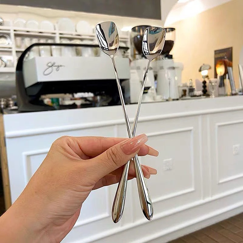 Stainless Steel Round Spoon Net Red Golden Dinner Long Handle Stirring Dessert Spoons For Kitchen Accessories Gadgets-Homeclub