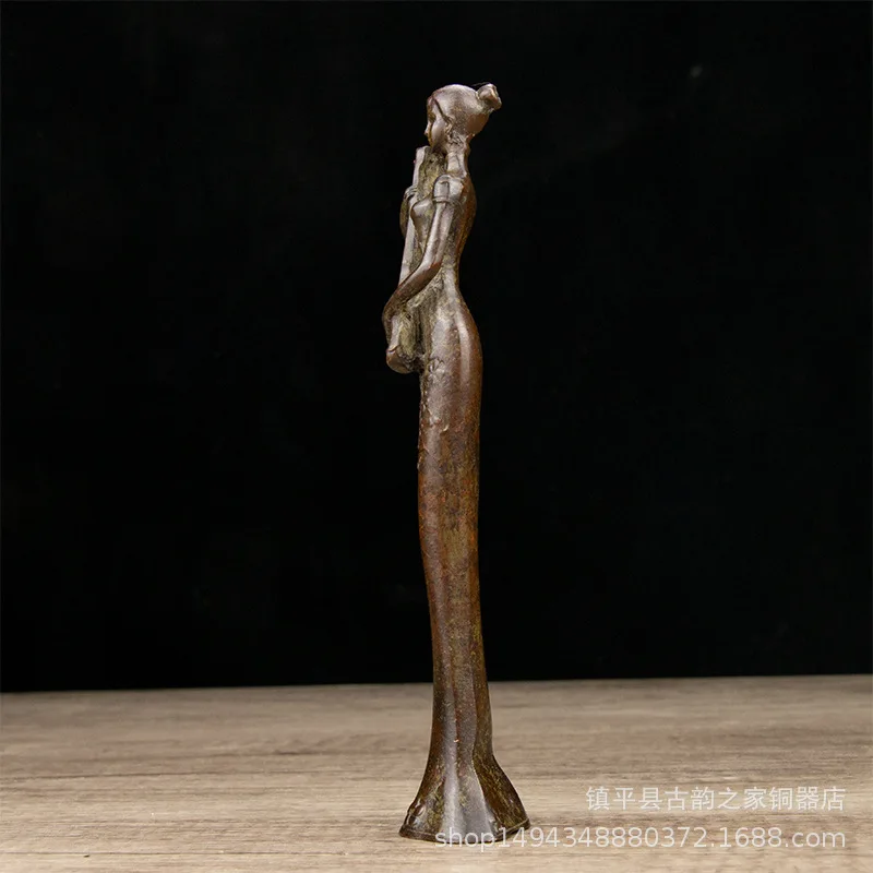 Vintage Brass Classical Harp Beauty Figure Craft Ornament for Office Home Living Room Store Display