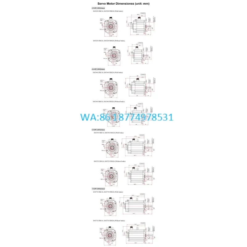 Wmwmnu for 180mm EtherCAT 17-Bit Waterproof Three-Phase AC Servo Motor Kit 380VAC 2.9kW 4.4kW 5.5kW 7.5kW Servo Motor with