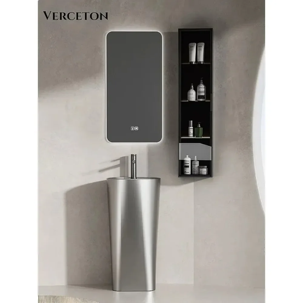 BJ Gunmetal Color Pedestal Basin Ceramic Integrated Floor-Standing Washbasin Outdoor Courtyard Pedestal Sink