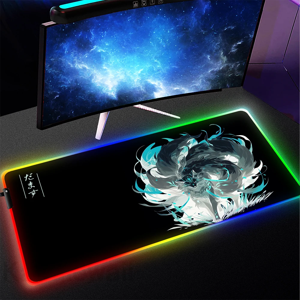 Gaming Large Mouse Pad RGB Dragon Mousepad Computer Gamer LED Mouse Mat Lock Edge Rubber Carpet Game Anime Fox Backlit Deskmat