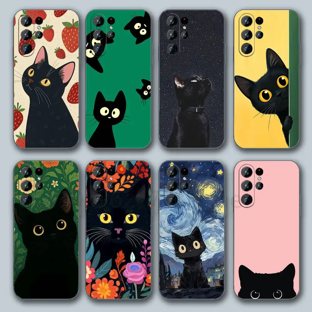 A Black Cat  For Samsung Galaxy S26 S25 S24 S23 S22 S21 FE Plus Ultra Cover TPU Shockproof Phone Cover S 25 24 23 22