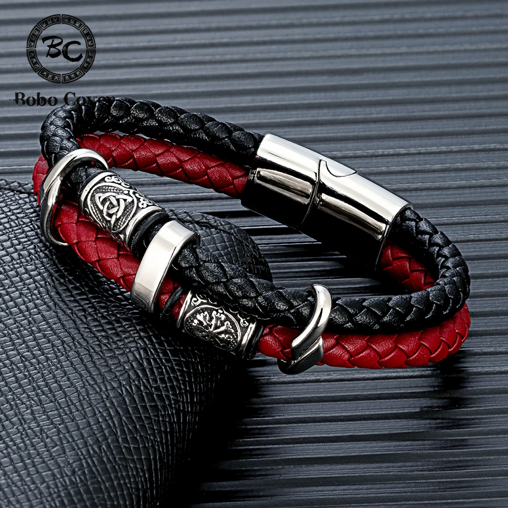 Vintage Vikings Compass Multilayer Genuine Leather Bracelet Men Stainless Steel Norse Runes Valknut Bangle Scandinavian Jewelry