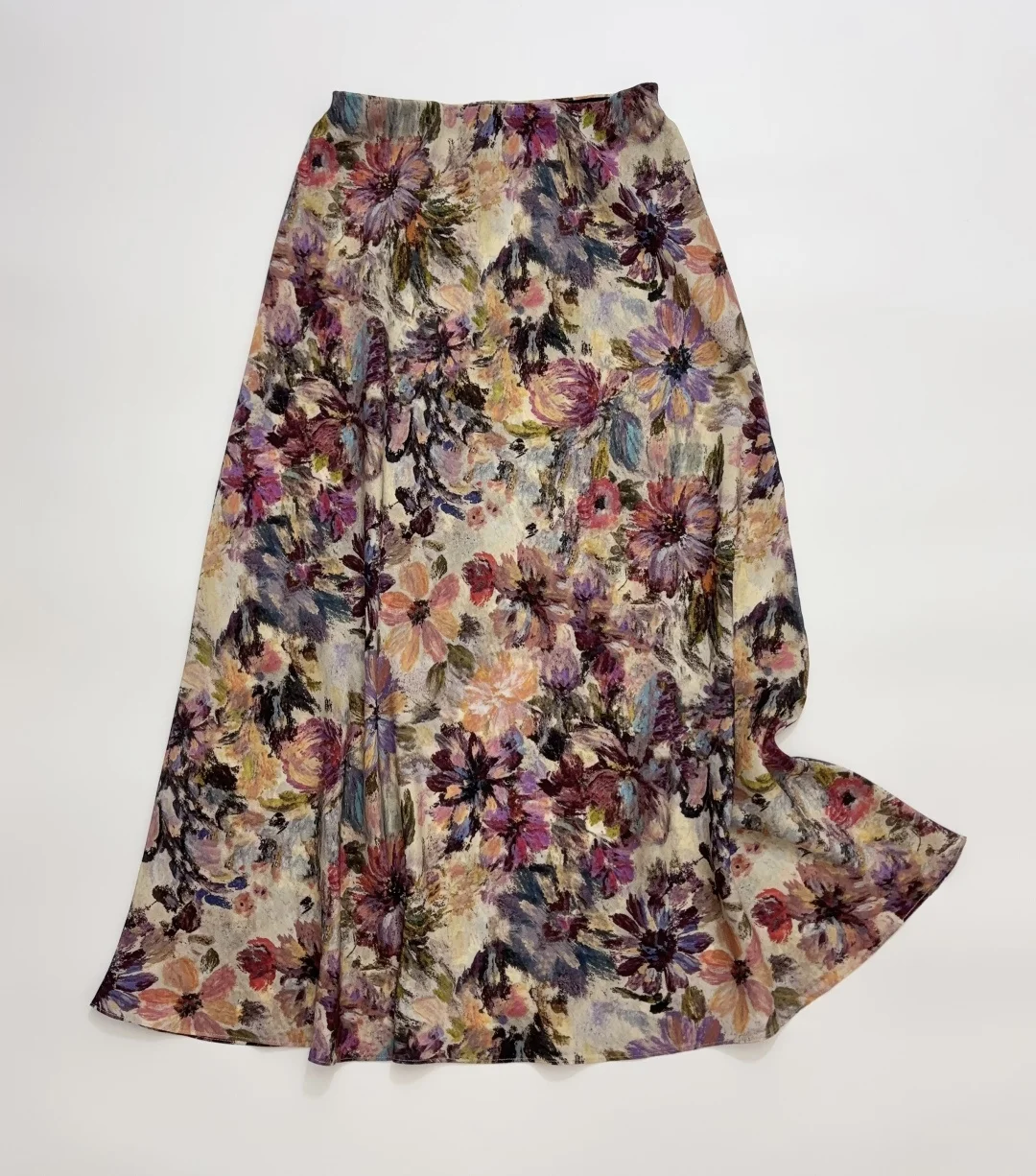 2026 Women's Oil Painting Printed Half Skirt 100% Silk Elastic Waist Fashion Ladies Midi Skirt