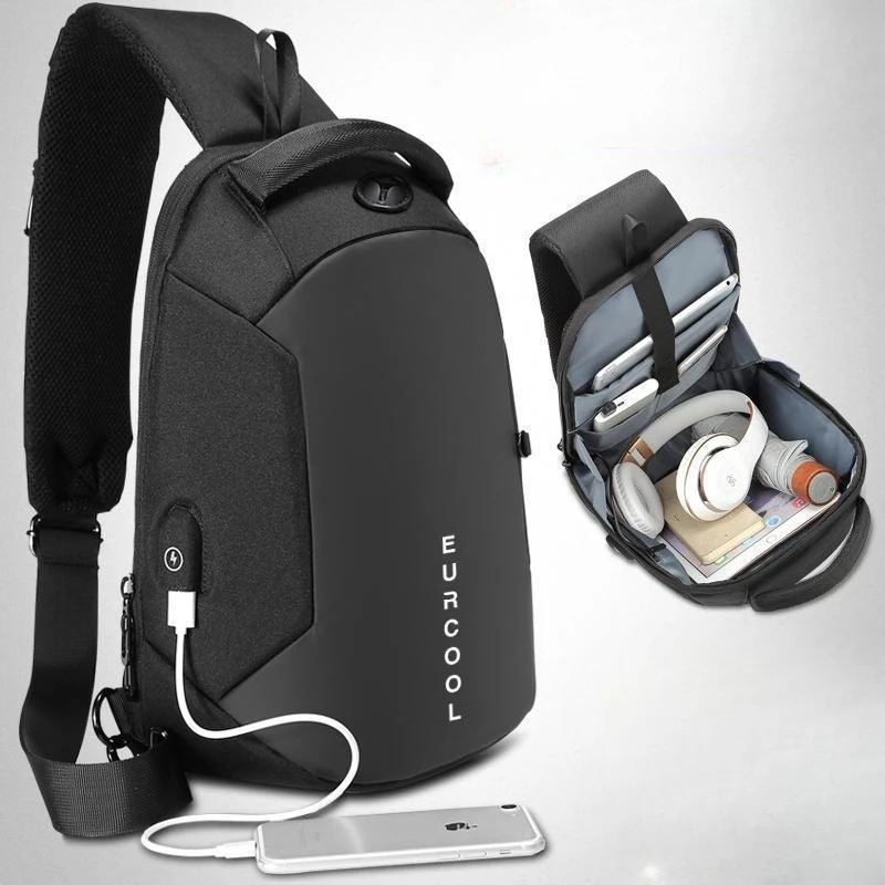 متعددة الوظائف Crossbody حقيبة صدر للرجال USB شحن ميناء السعاة حزمة مقاوم للماء حقائب كتف حبال للذكور Bolsas Masculina #1