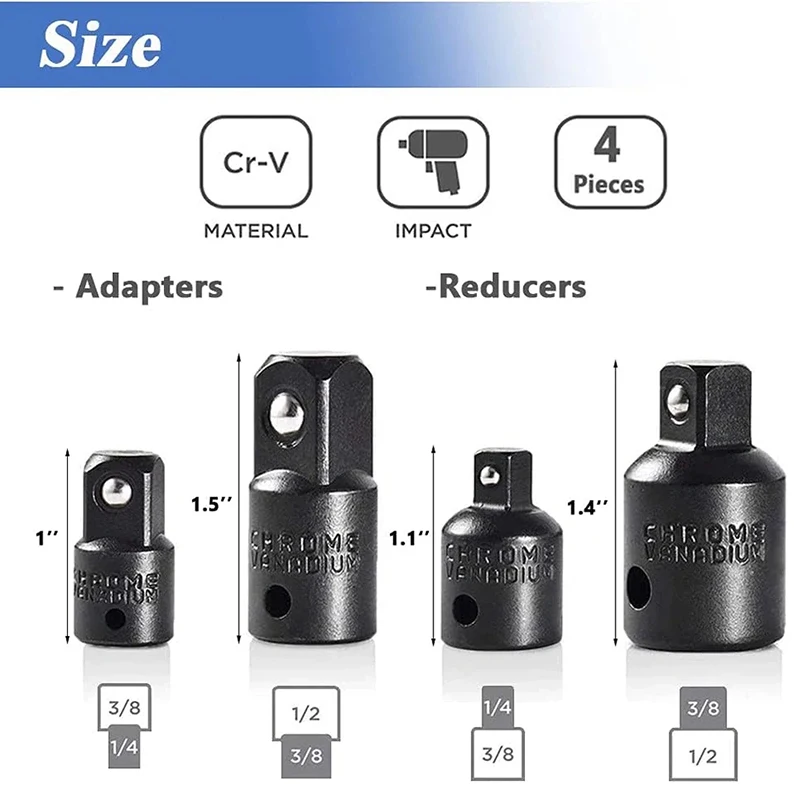 2026 4pcs Socket Convertor Adaptor Reducer Set 1/2 To 3/8 3/8 To 1/4 3/4 To 1/2 Impact Drive Socket Adaptor Repair Tools