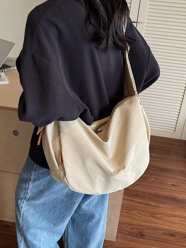 2026 New Large Capacity Nylon Slant Bag Women Casual Japanese Style Single Shoulder Dumpling Bag Men Backpack Soft Polyester ...