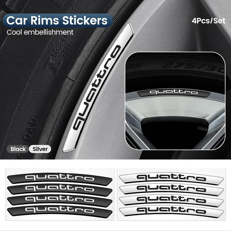 Quattro Audi Four wheel drive Car Wheel Hub Sticker Rim Decal For Audi Sline S3 S4 S5 S6 S7 RS Quattro Q7 Q5 Q3 A4 B8 8P A3 A6