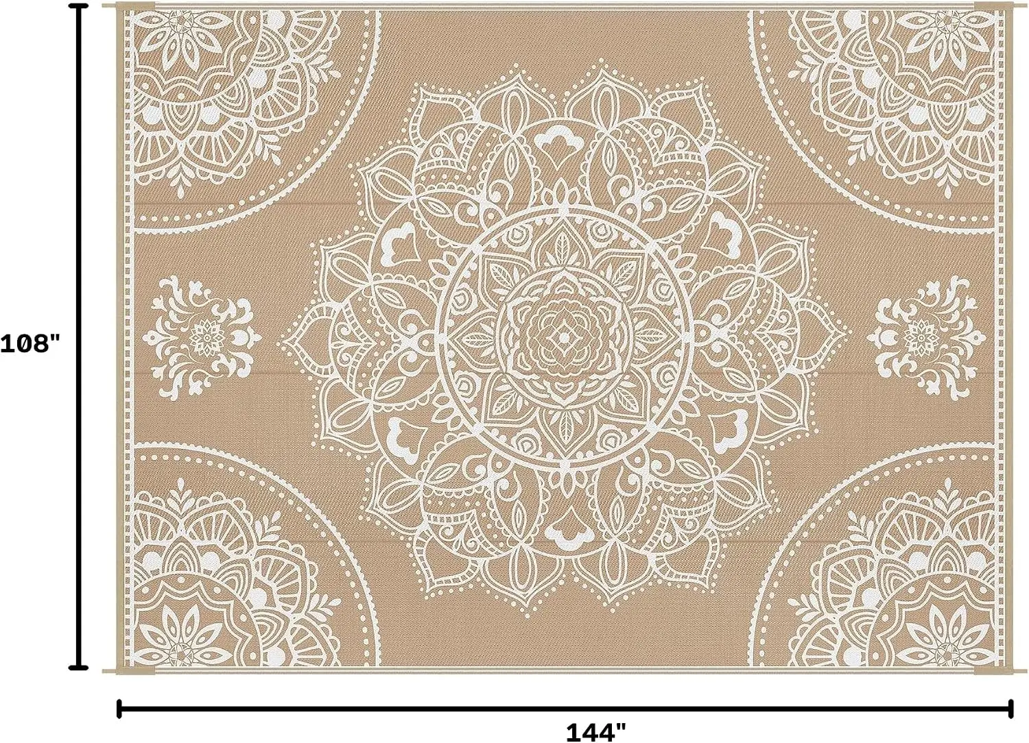 Waterproof Outdoor Rug 9x12, Plastic Straw Patio Mat, Floral Brown | Reversible Camping Rug, UV Resistant Indoor Outdoor RV Mat