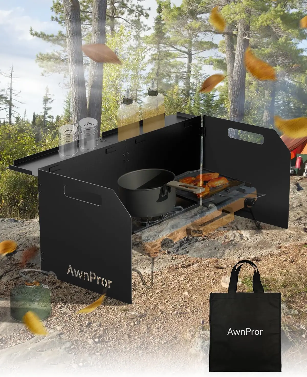 

Aluminum Camping Stove Windscreen, Lightweight Foldable Gas Stove Windshield with Storage Bag for Outdoor Adventures