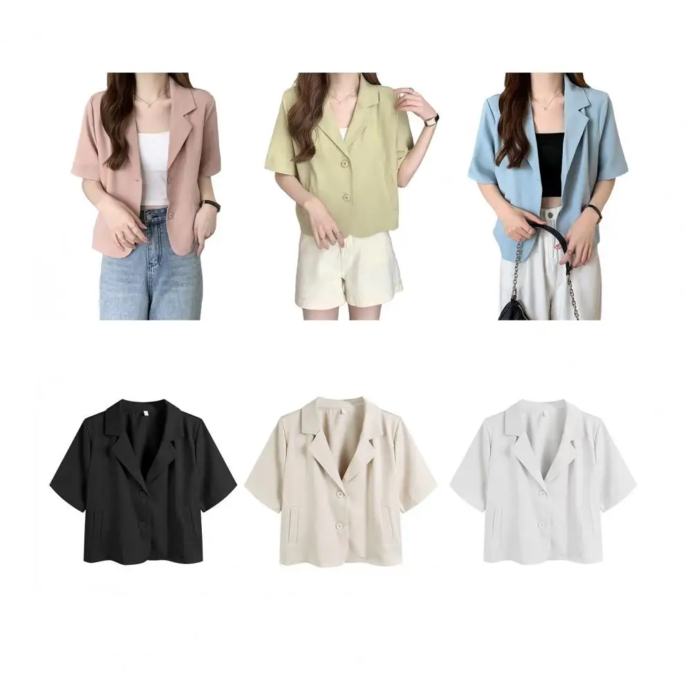 

New French Simple Dressing Short-sleeved Shirt Top For Women Solid Color Loose Fit Summer Business Coat