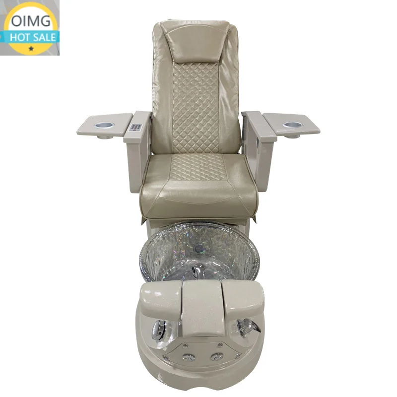 Hot Selling Pedicure Chair with Armrests Motor Remote Control White Ceramic Basin Gray Base Black Back
