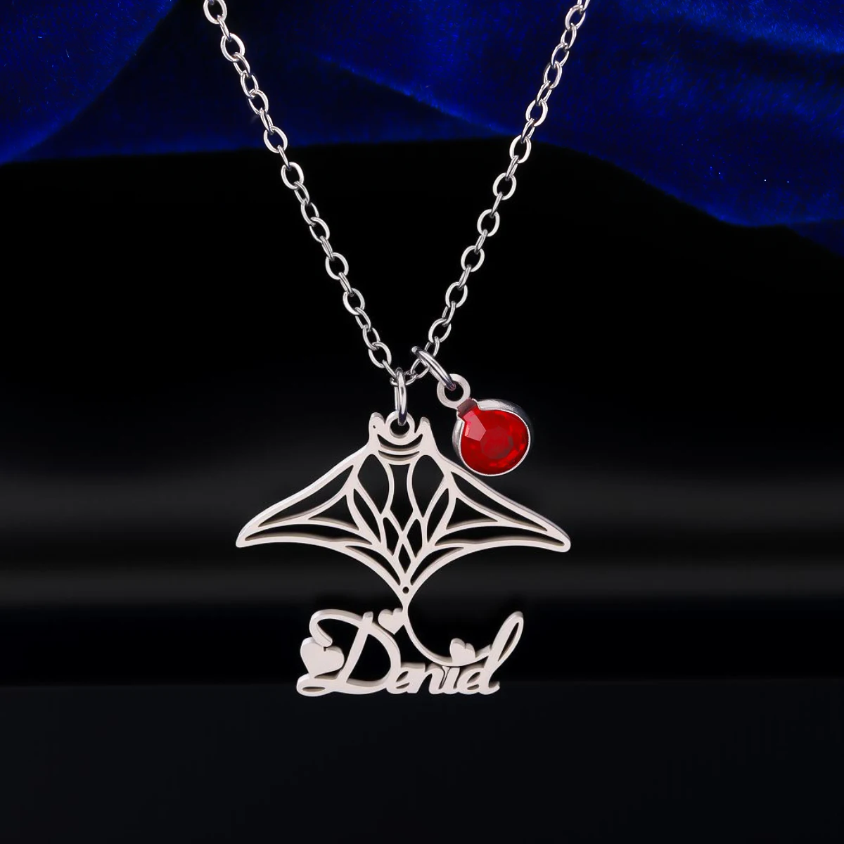 Personalized Custom Name Manta Ray Sea Devil Fish Pendant Necklace For Women Men Stainless Steel Animal Jewelry Gifts