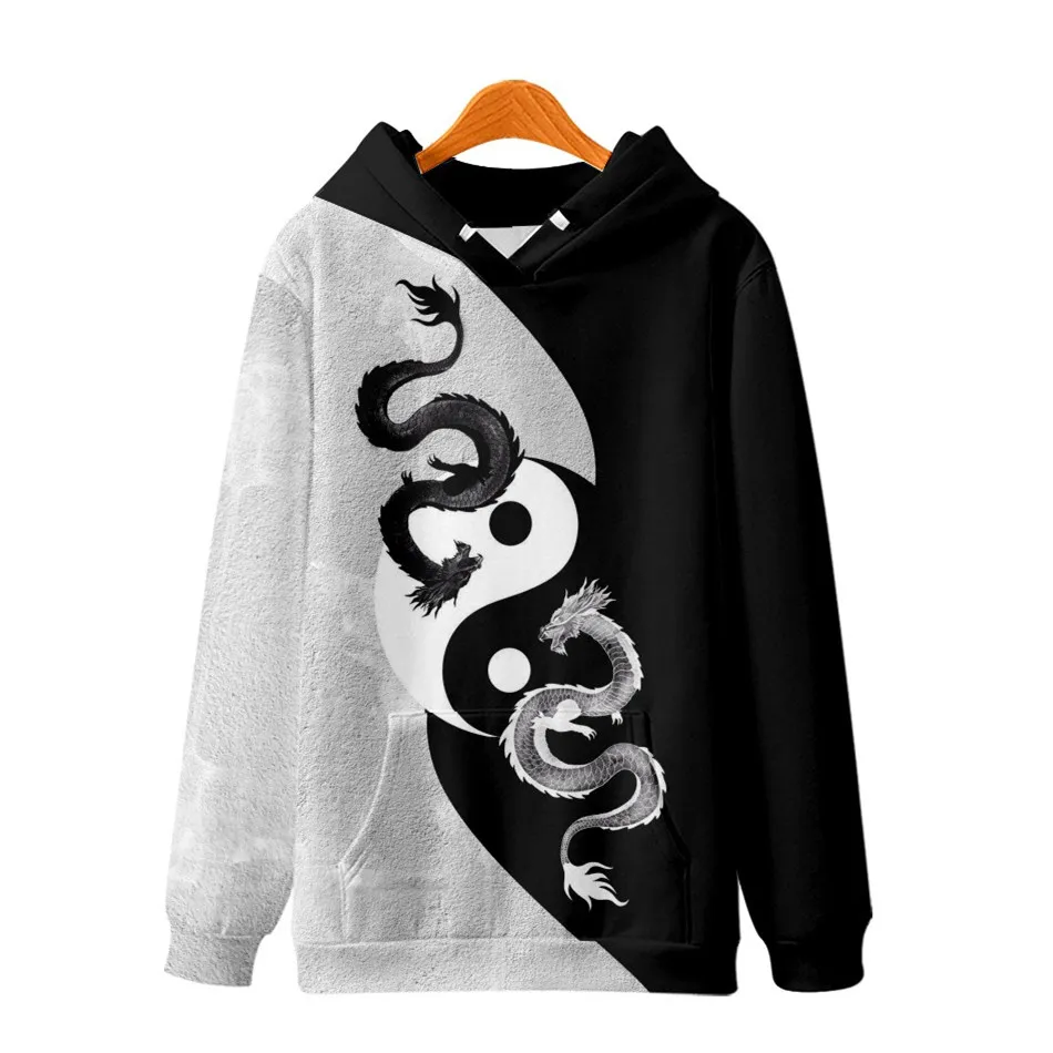 Autumn Couple 3D Chinese Tai Chi Dragon Printed Long Sleeve Pullover Hoodies Casual Men Women Sweatshirt Harajuku Streetwear