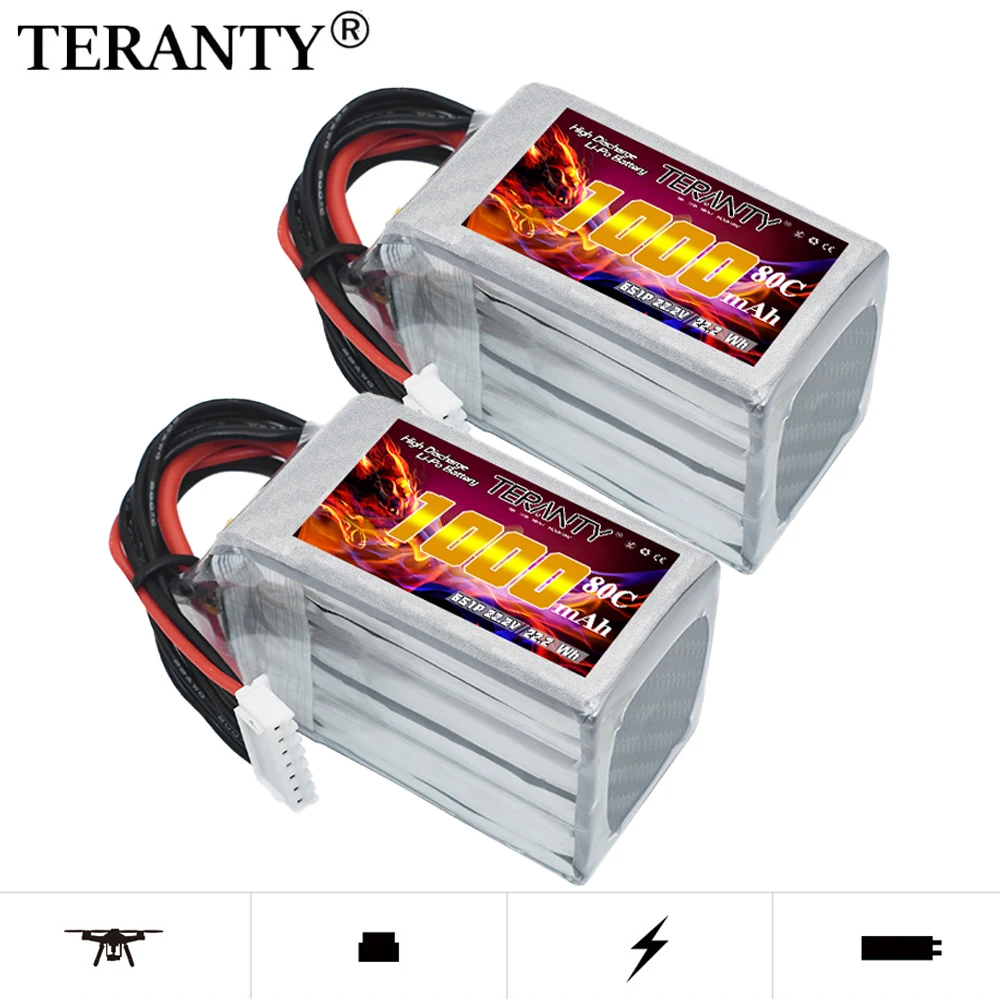 TERANTY 22.2V 6S 1000mAh 80C/160C Lipo Battery Movie Shooting FPV Drone Helicopter Crossover RC Vehicle Lithium Battery