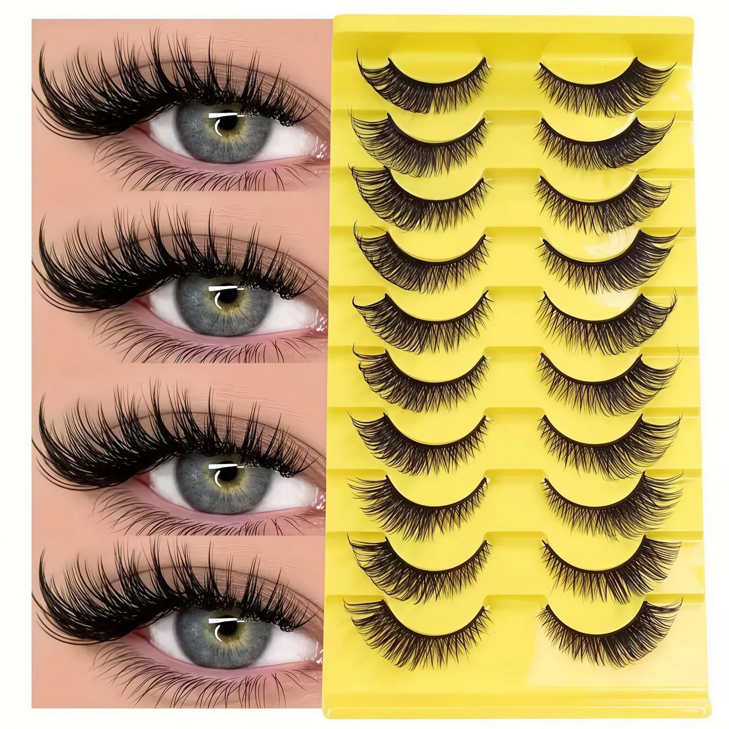10 Pairs of New Fox Series Slanted Cartoon Eyelashes, Full Strip False Lashes for European and American Style