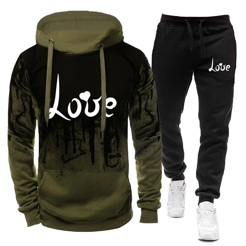 New LOVE Printed Fashion Hoodie Men Sweatshirt and Sweatpant Tracksuit Youth Jogging Suits S-4XL