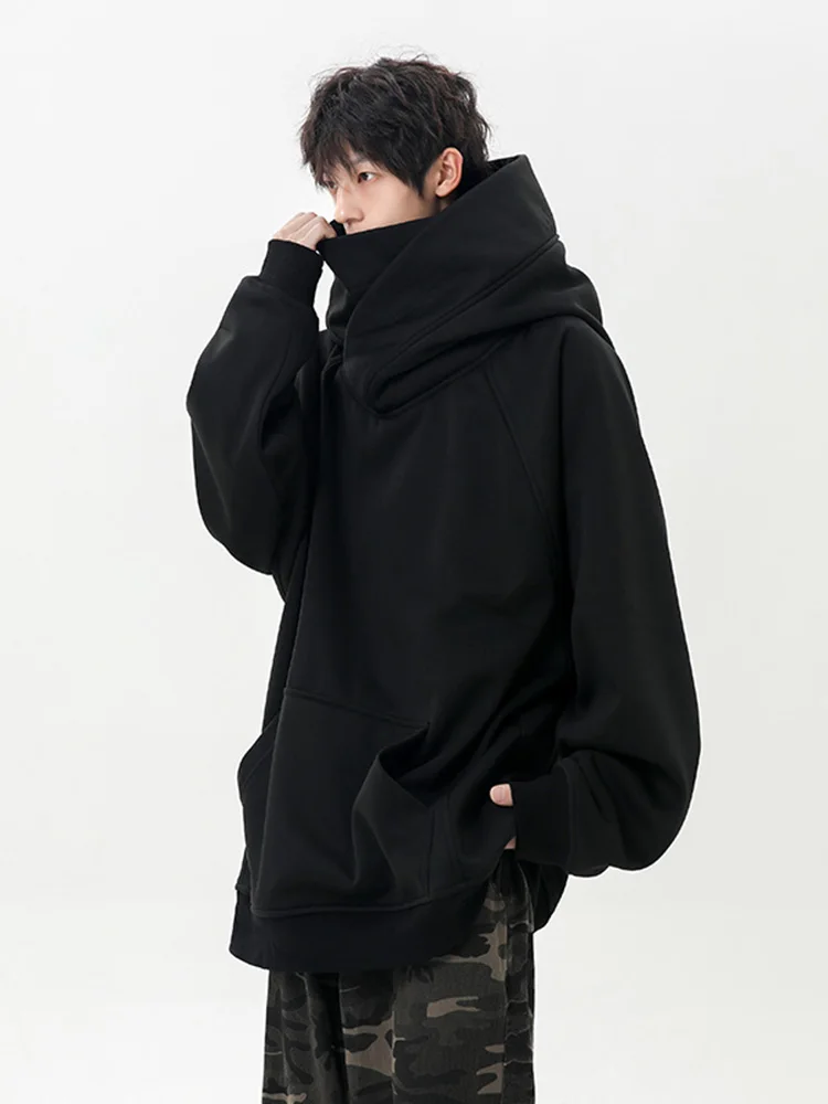 

American Functional Sle Hooded Jaet Men's Heavyweight High Collar Sweatirt Bla Autumn Winter Casual Long Sve Zipper