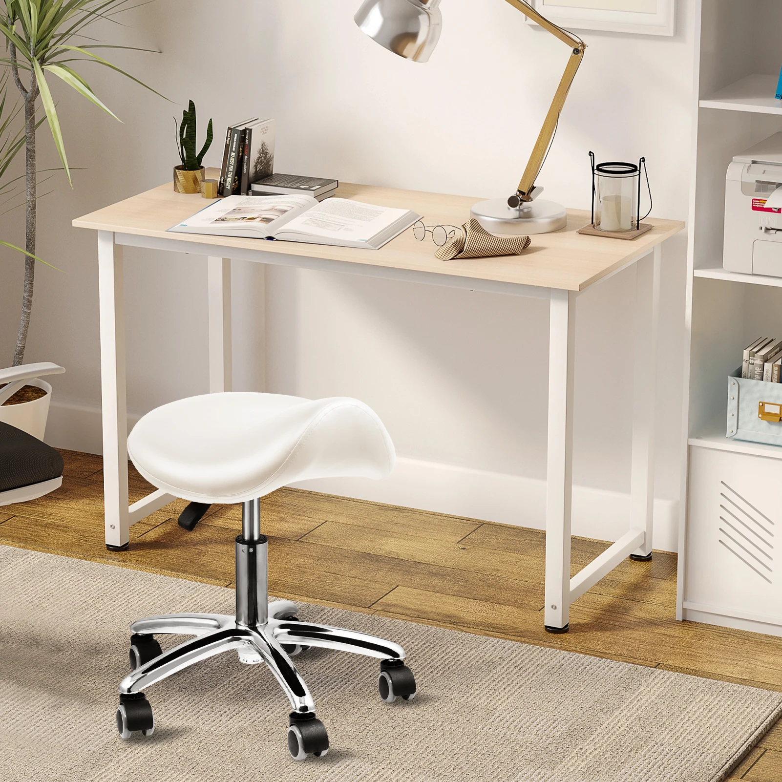 Altura ajustável Rolling Stool com rodas, Salão Stool, Spa Massagem, Casa e Escritório, Cadeira giratória