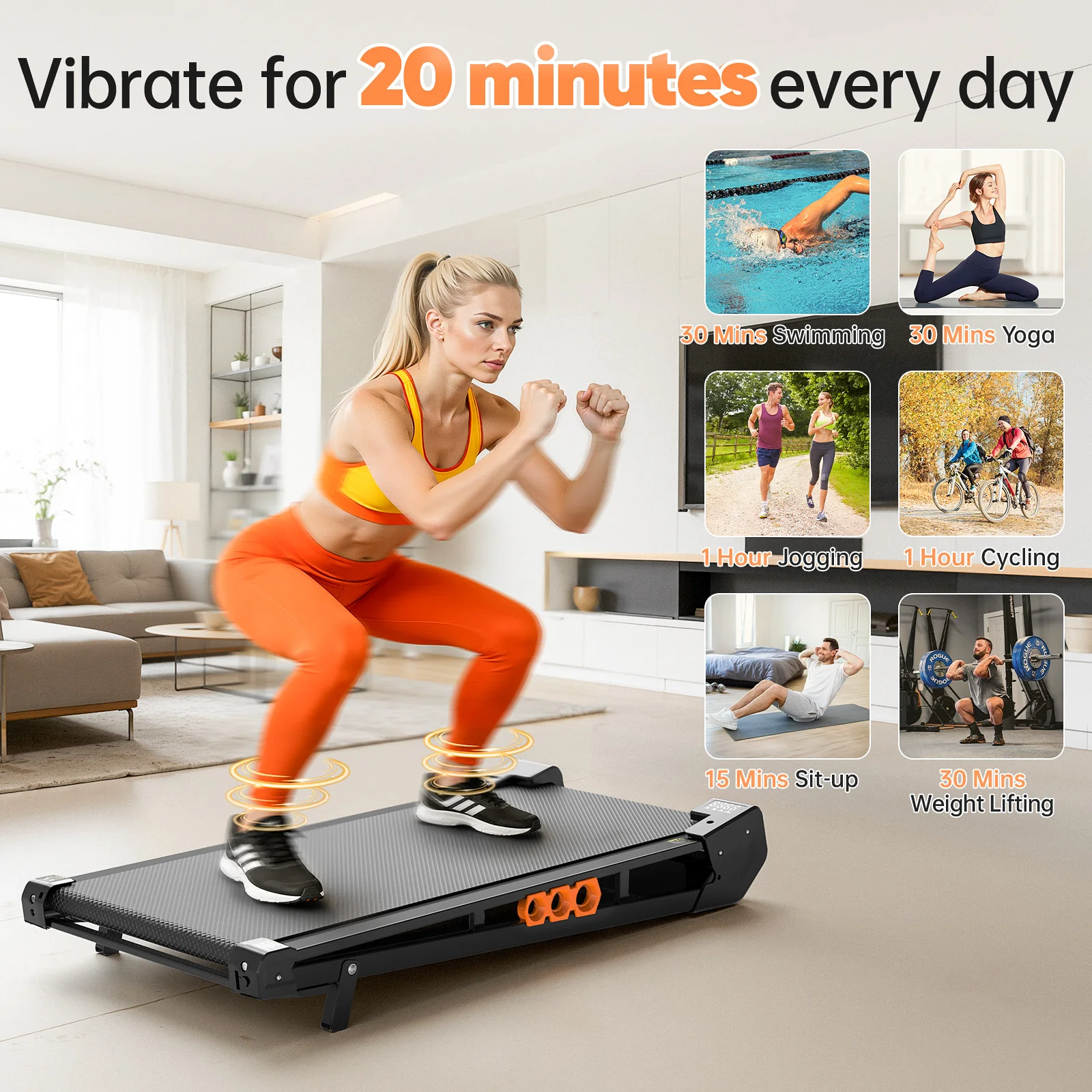 AKLUER Walking Vibration Pad with Incline, Low Noise Treadmill with Remote Control, 300lbs Capacity, 2.5HP Servo Motor, 4 Vibration Modes, Wider Belt Area, LED Display, Symmetrical Safe Design, Lightweight 13KG Easy Storage, for Home Office